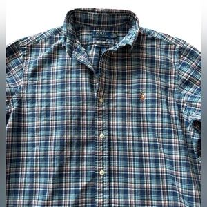 Polo Ralph Lauren Blue Plaid Button Down Shirt Women’s L Cotton